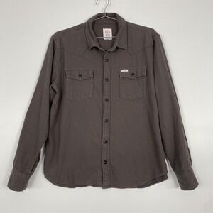 Topo Designs Shirt Mens XL Brown Herringbone Twill Button Up Long Sleeve Cotton